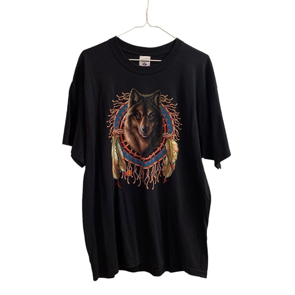 Vintage Wolf Dream Catcher Black Graphic T Shirt Men’s Size XL Hippie Nature